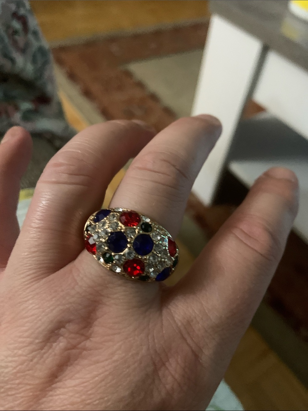 Gold-Tone Multi Gemstone Dome Ring - Red, Blue & Green